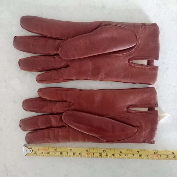 Vintage made in Italy lambskin leather rabbit fur lining brown warm gloves 7 1/2 - Picture 12 of 12